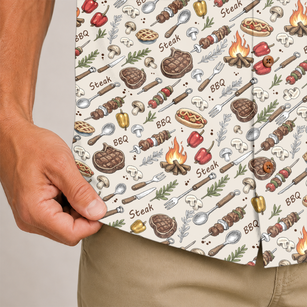 BBQ Shirt for Men - Hawaiian Print Short Sleeve Button-Up