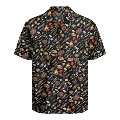 Men's BBQ Hawaiian Shirt - Grilling Print Button-Up