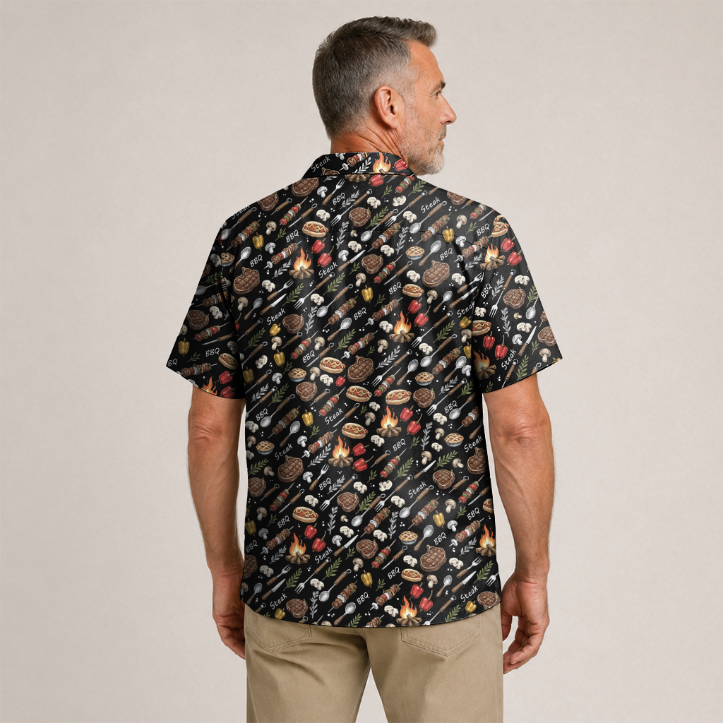 Men's BBQ Hawaiian Shirt - Grilling Print Button-Up