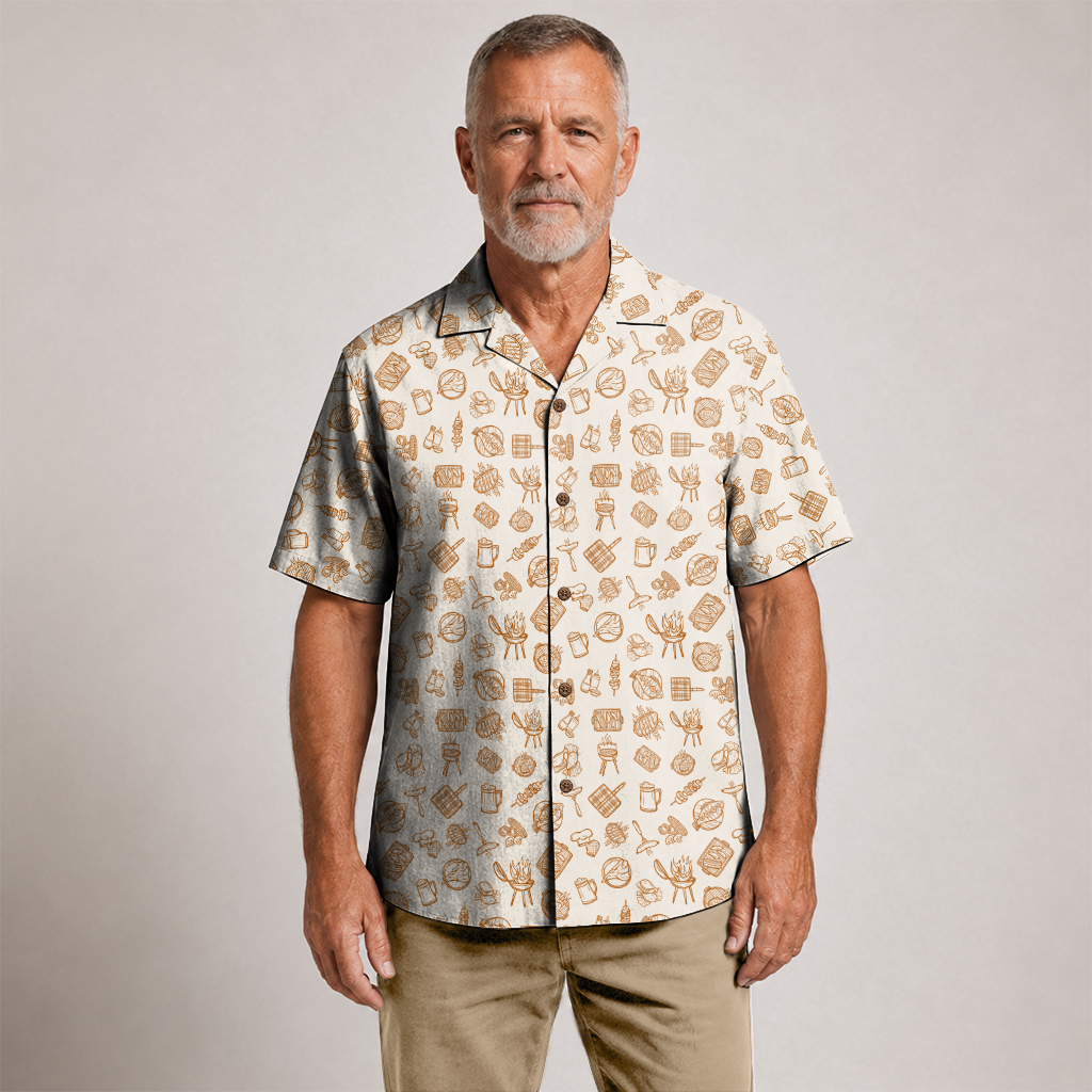 BBQ Shirt for Men - Hawaiian Print Short Sleeve Button-Up