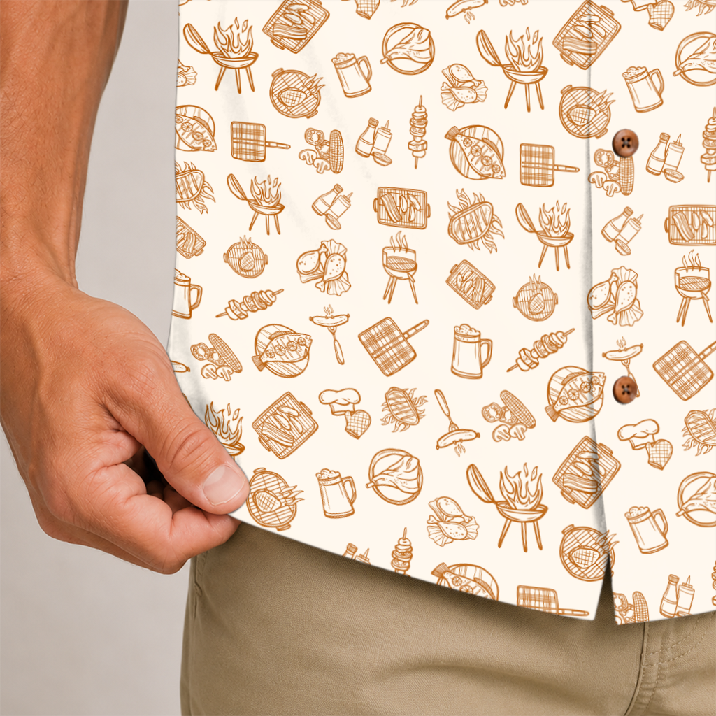 BBQ Shirt for Men - Hawaiian Print Short Sleeve Button-Up