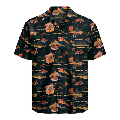 BBQ Shirt for Men - Hawaiian Print Short Sleeve Button-Up