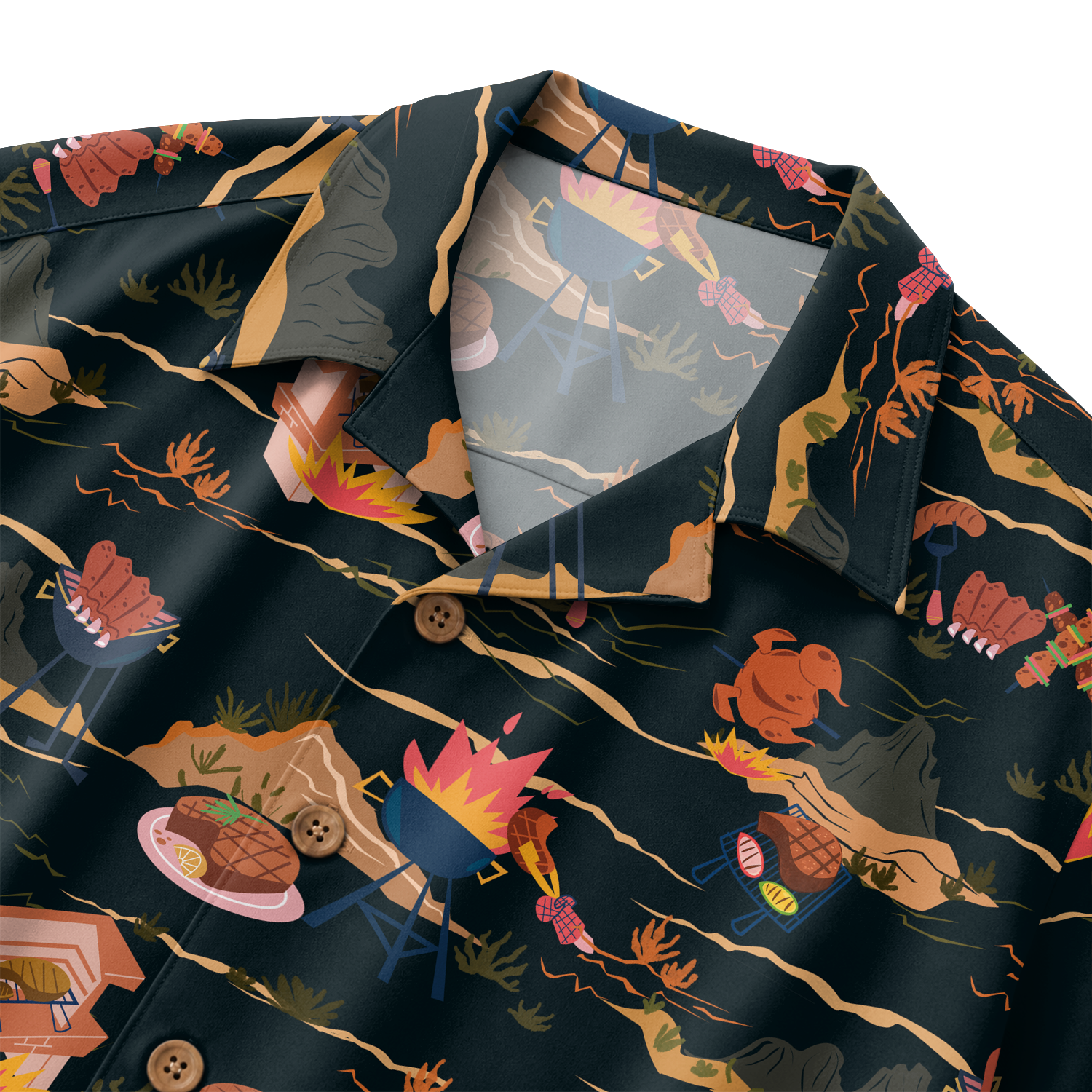 BBQ Shirt for Men - Hawaiian Print Short Sleeve Button-Up