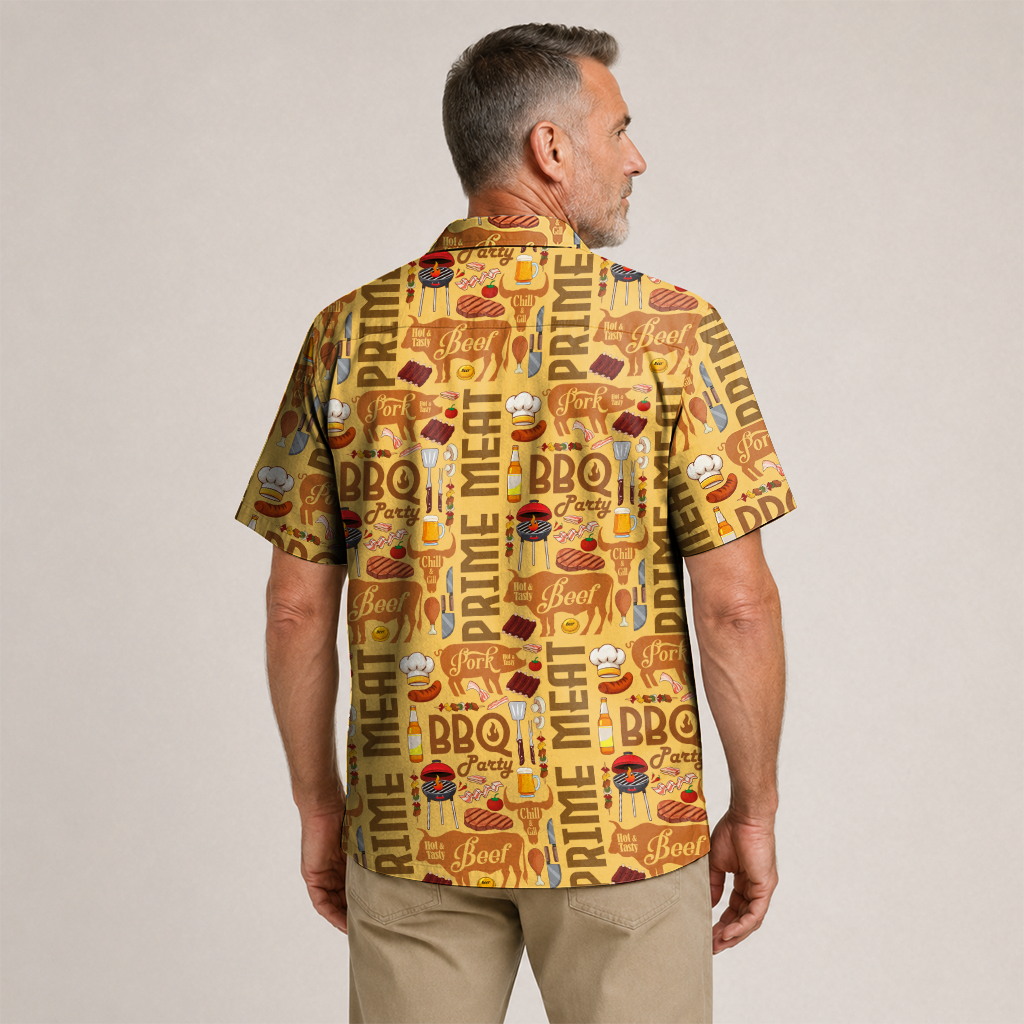 Men's BBQ Hawaiian Shirt - Grilling Print Button-Up