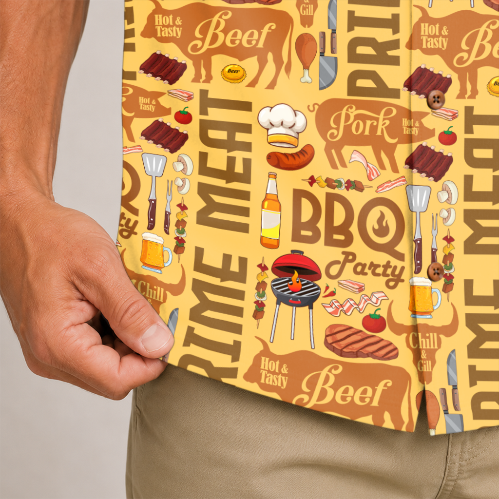 Men's BBQ Hawaiian Shirt - Grilling Print Button-Up