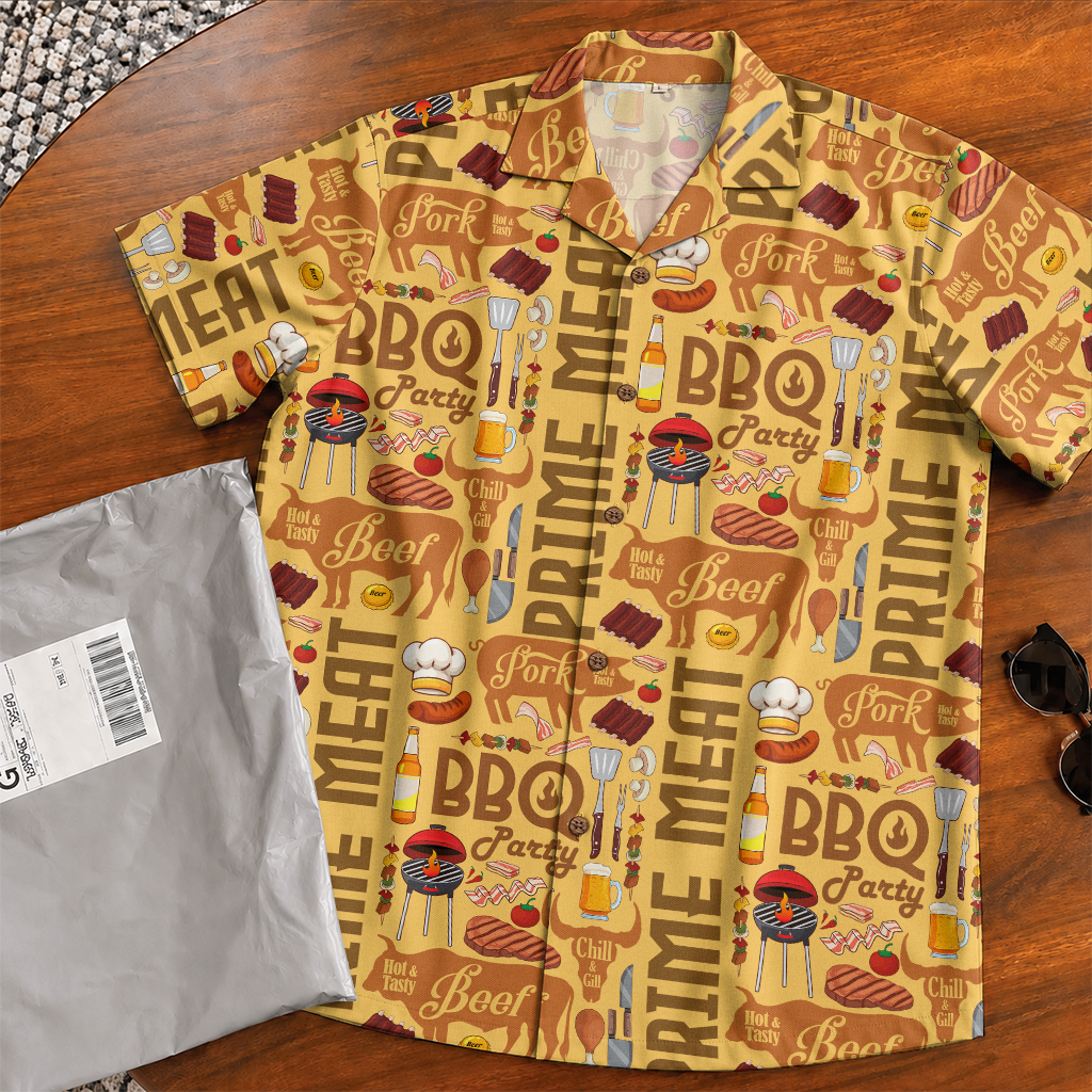 Men's BBQ Hawaiian Shirt - Grilling Print Button-Up
