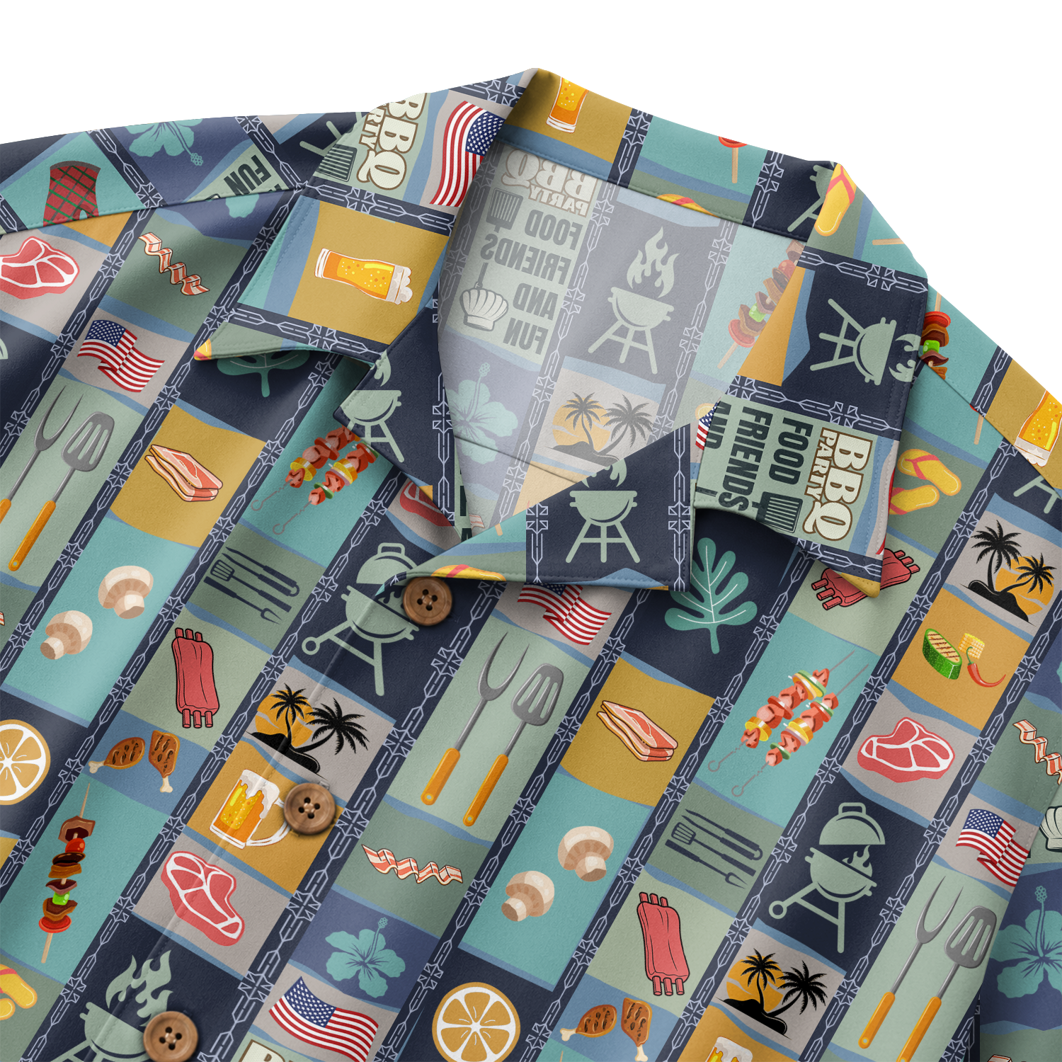 BBQ Shirt for Men - Hawaiian Print Short Sleeve Button-Up