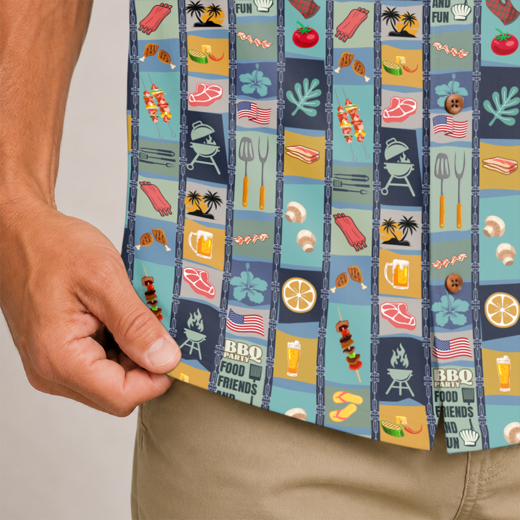 BBQ Shirt for Men - Hawaiian Print Short Sleeve Button-Up