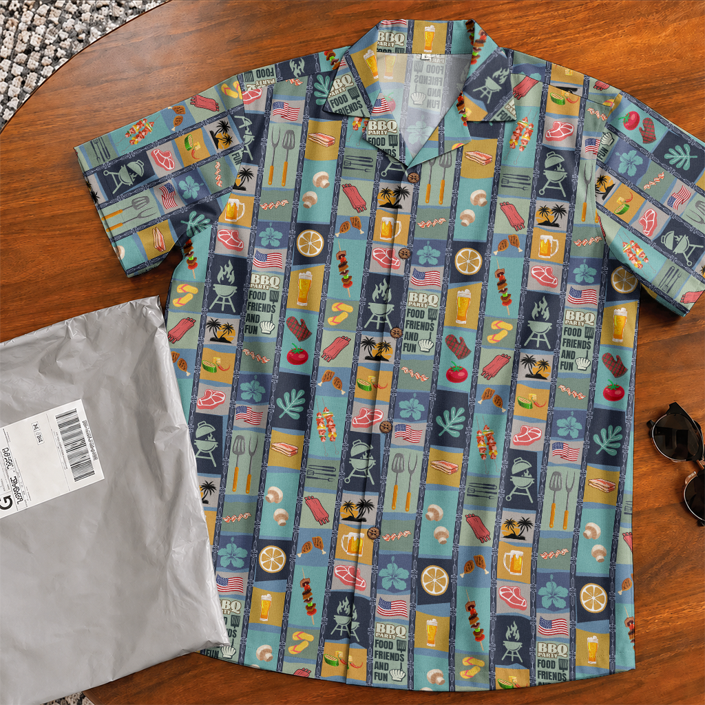 BBQ Shirt for Men - Hawaiian Print Short Sleeve Button-Up