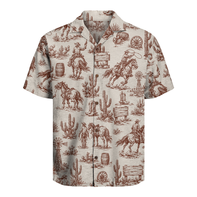 Cowboy Shirt for Men - Western Hawaiian Print Short Sleeve