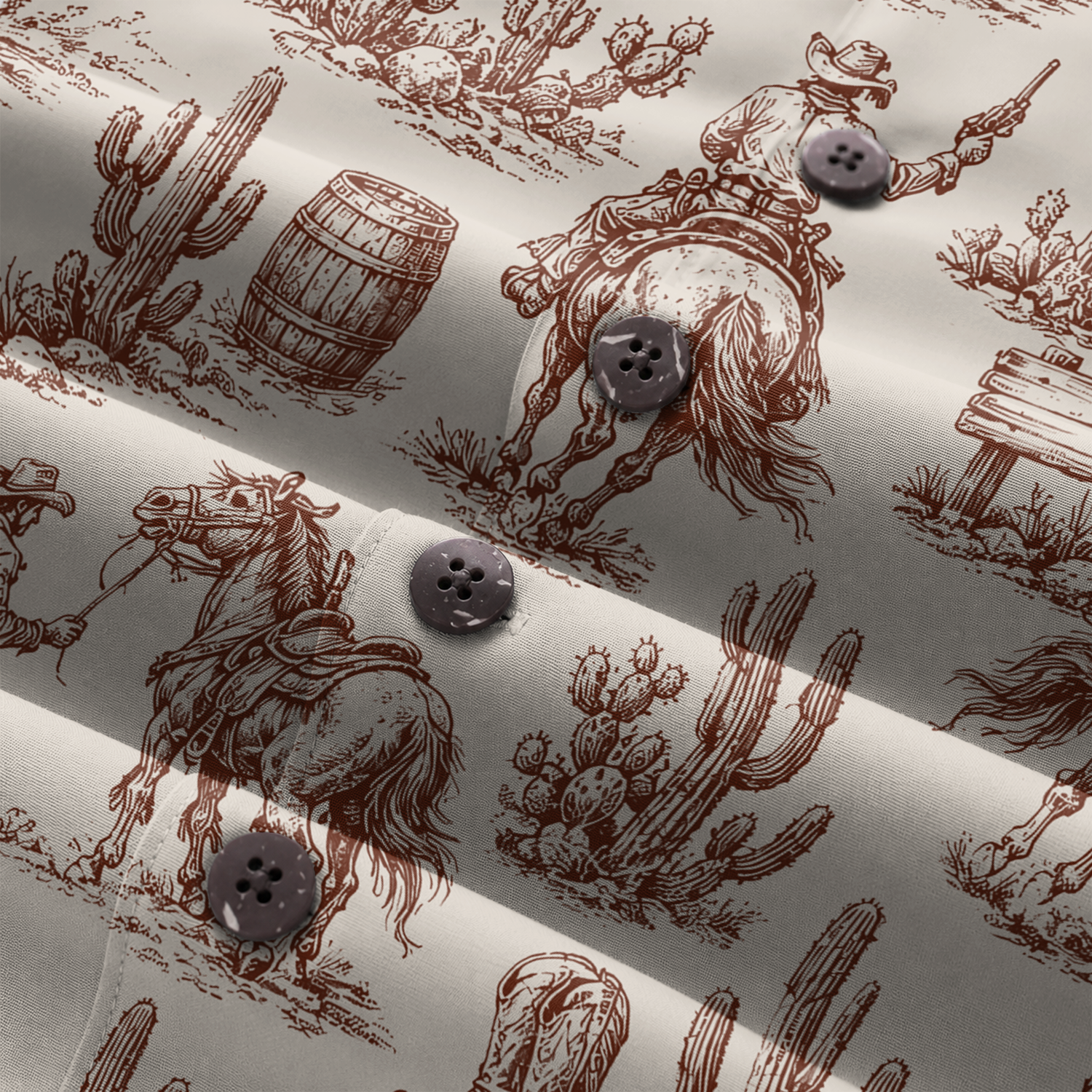Cowboy Shirt for Men - Western Hawaiian Print Short Sleeve