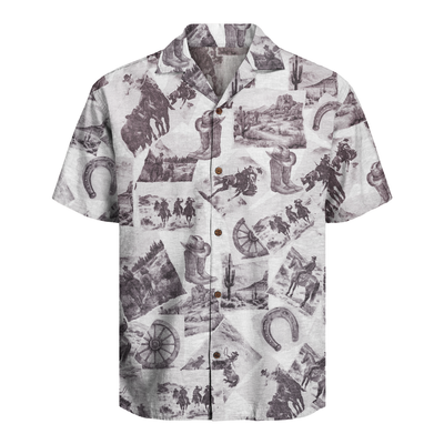 Men's Western Hawaiian Shirt - Cowboy Print Button-Up