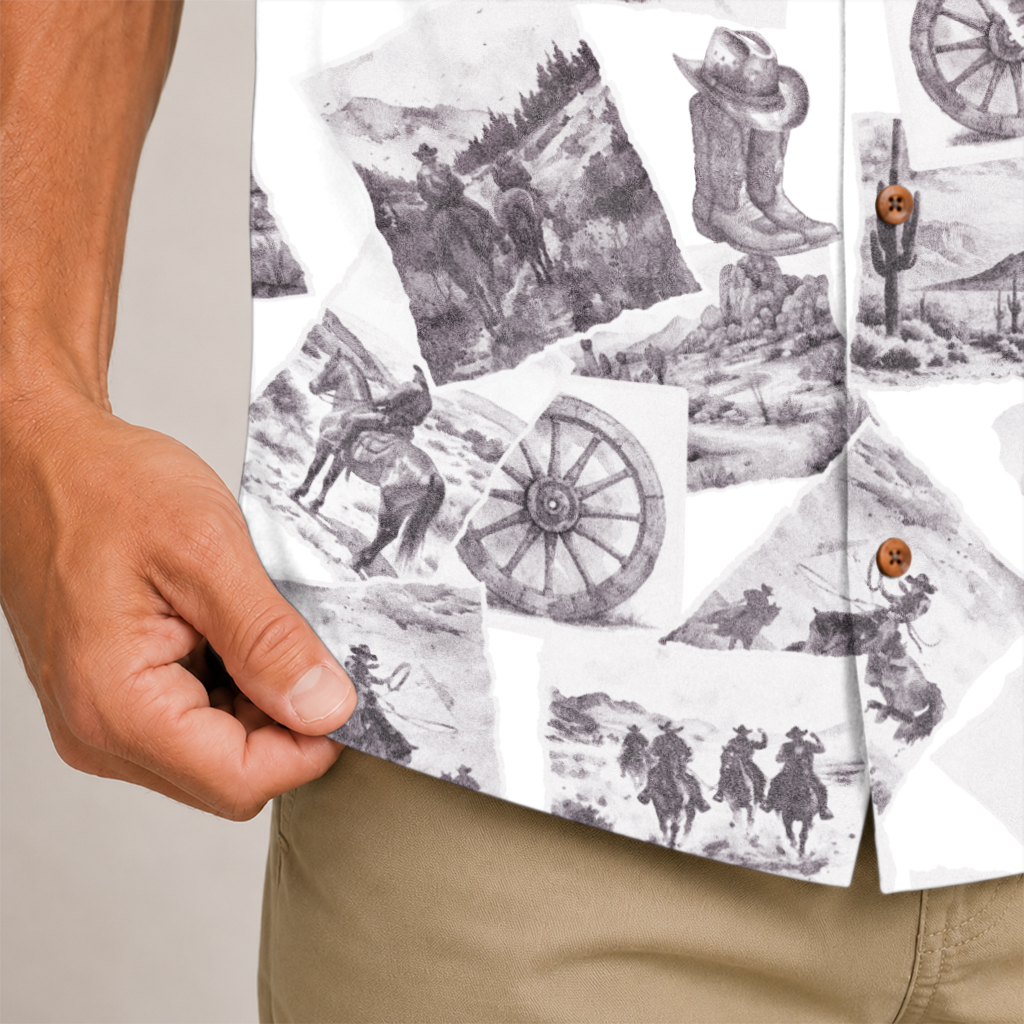Men's Western Hawaiian Shirt - Cowboy Print Button-Up