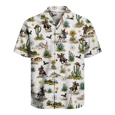 Men's Cowboy Hawaiian Shirt - Western Print Button-Up