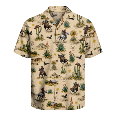 Men's Western Hawaiian Shirt - Cowboy Print Button-Up