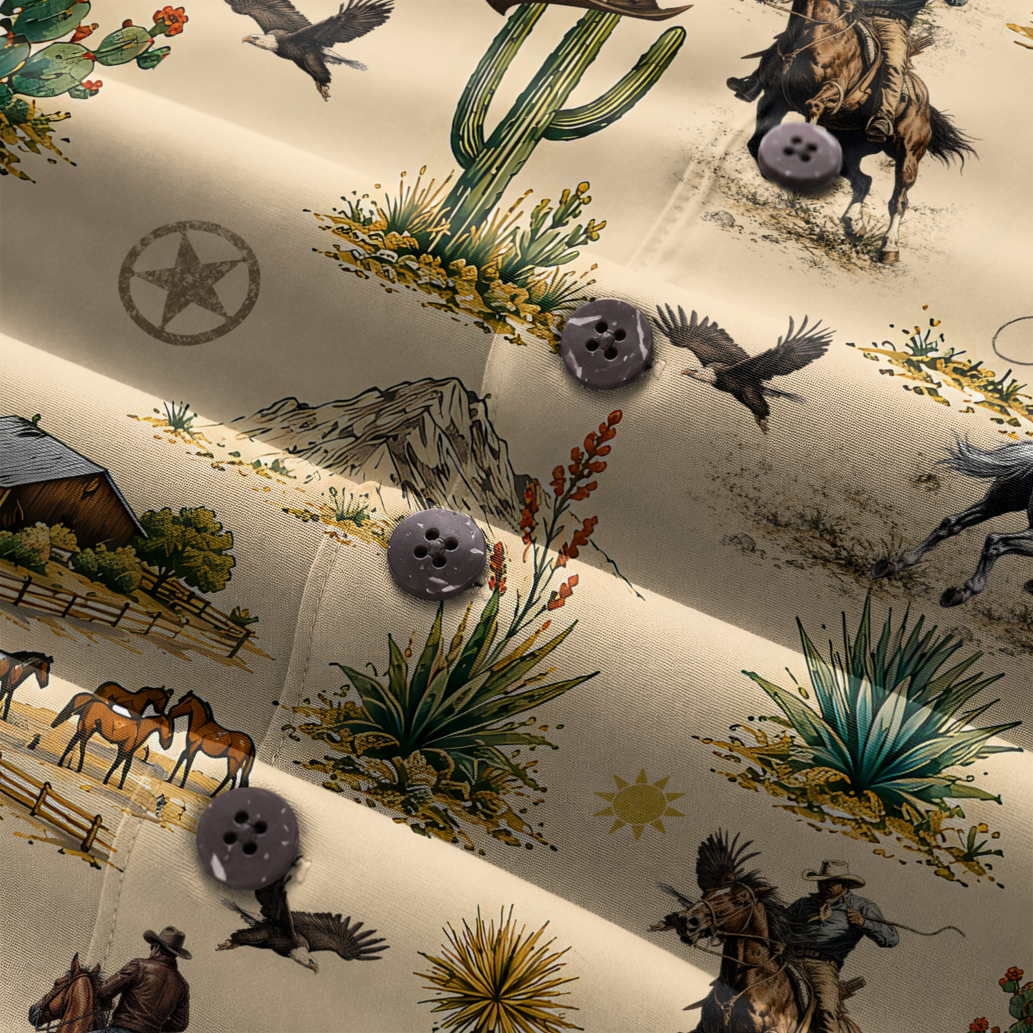 Men's Western Hawaiian Shirt - Cowboy Print Button-Up