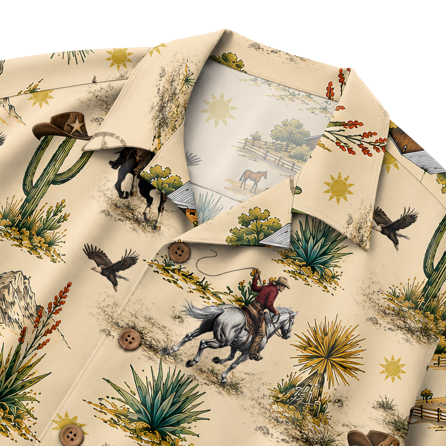 Men's Western Hawaiian Shirt - Cowboy Print Button-Up