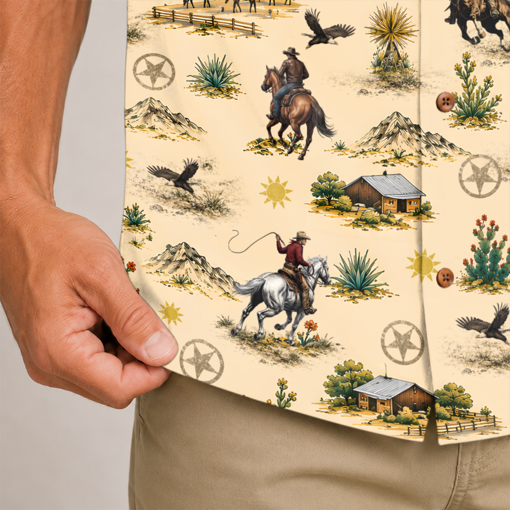 Men's Western Hawaiian Shirt - Cowboy Print Button-Up