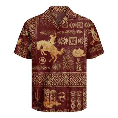 Men's Western Hawaiian Shirt - Cowboy Print Button-Up