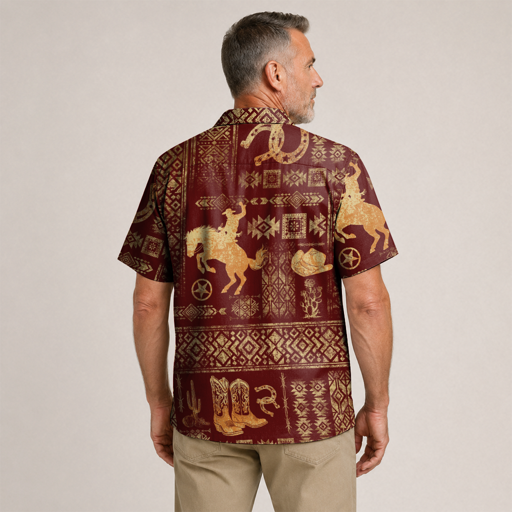 Men's Western Hawaiian Shirt - Cowboy Print Button-Up