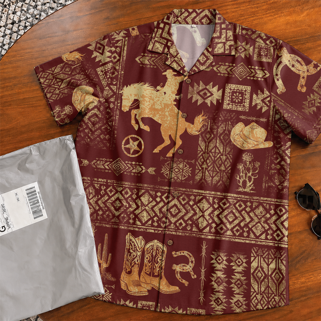 Men's Western Hawaiian Shirt - Cowboy Print Button-Up