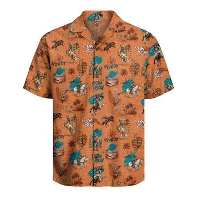 Cowboy Shirt for Men - Western Hawaiian Print Short Sleeve