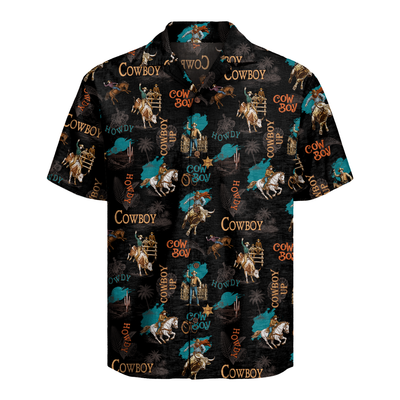 Men's Cowboy Hawaiian Shirt - Western Print Button-Up