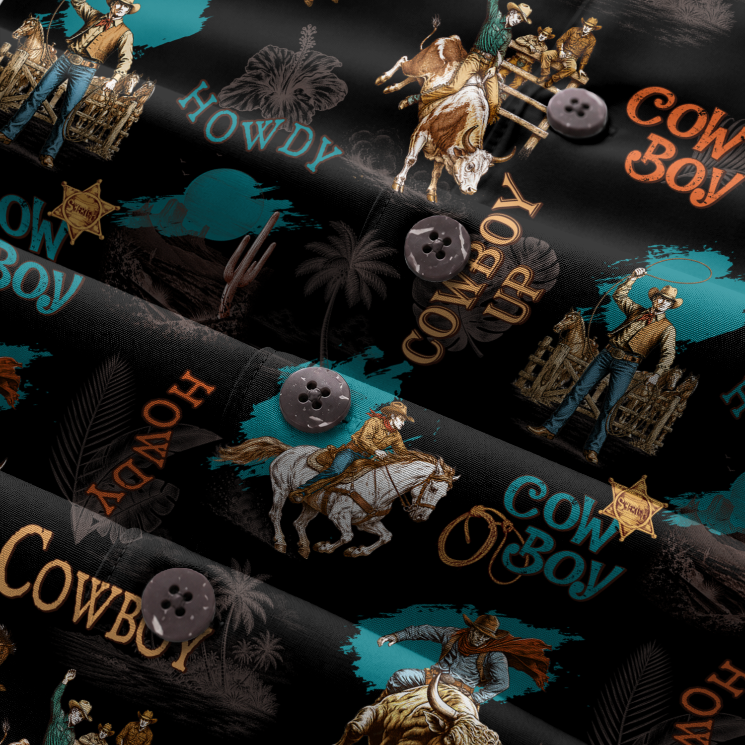 Men's Cowboy Hawaiian Shirt - Western Print Button-Up