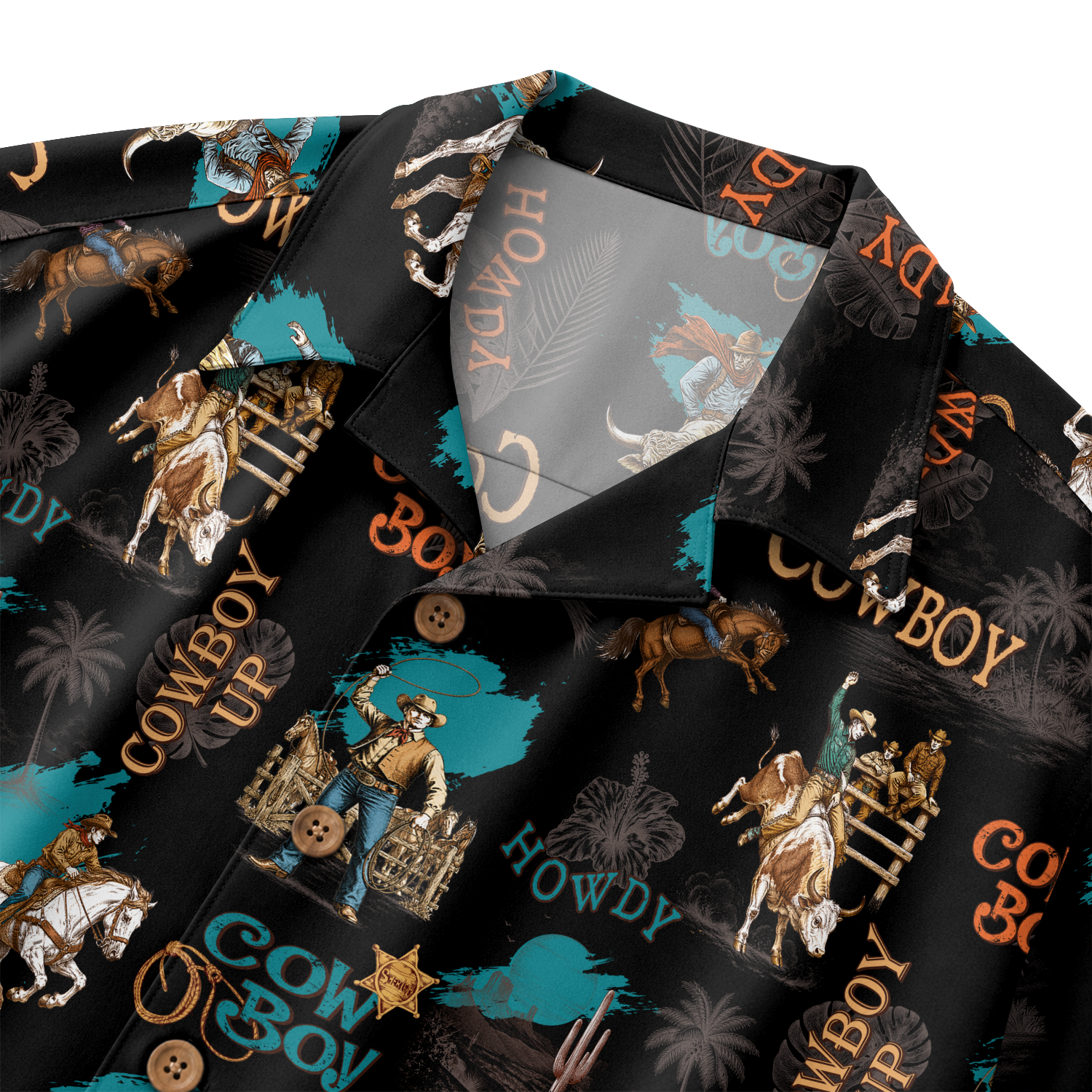 Men's Cowboy Hawaiian Shirt - Western Print Button-Up