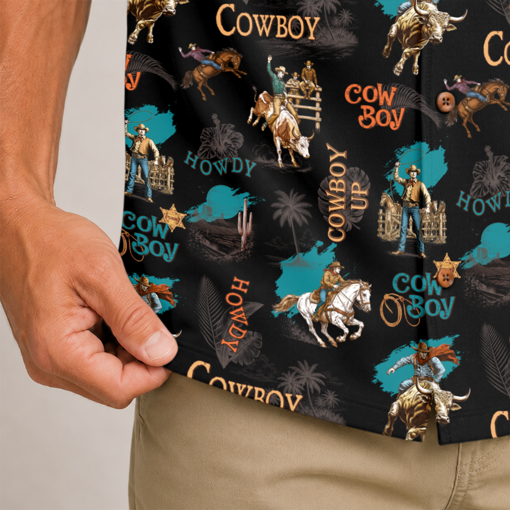 Men's Cowboy Hawaiian Shirt - Western Print Button-Up