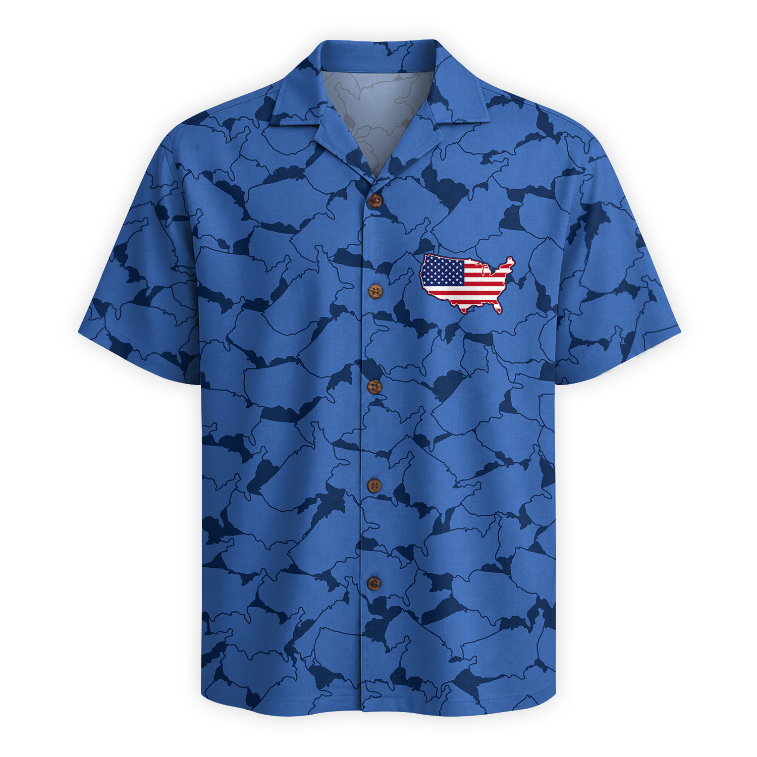 American Pride Map Hawaiian Shirt - Blue Edition