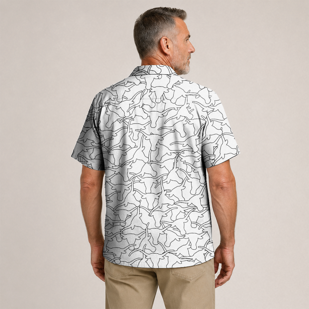 Men's Texas Button-Up Hawaiian Shirt - White Lone Star Longhorn Print