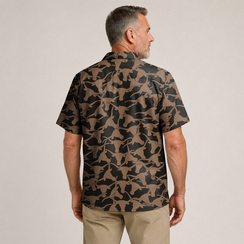 Men's Texas Longhorn Hawaiian Shirt - Brown Lone Star Button-Up