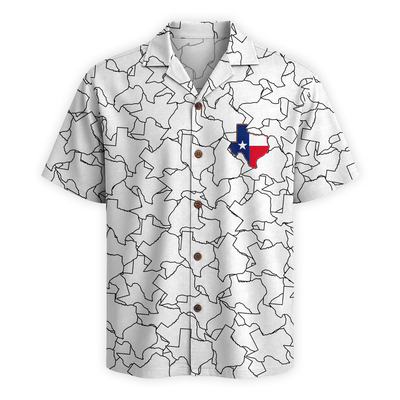 Men's Western Hawaiian Shirt - White Texas Map Print