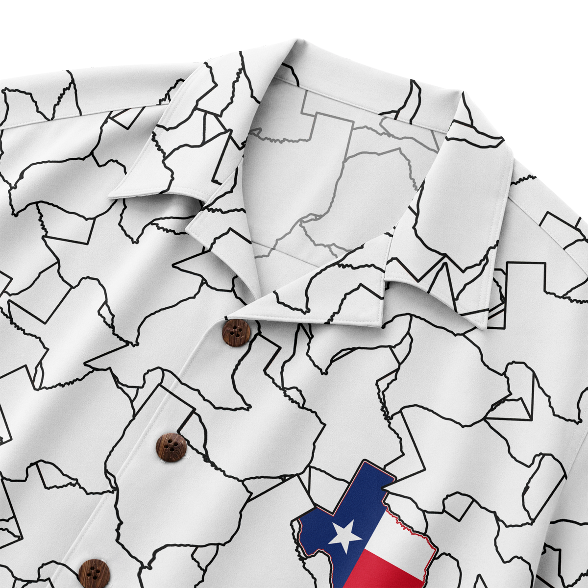 Men's Western Hawaiian Shirt - White Texas Map Print