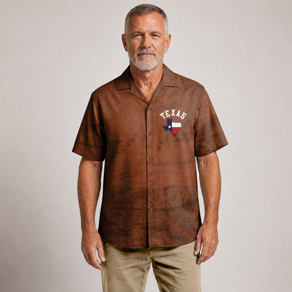 Men's Western Hawaiian Shirt - Brown Vintage Texas Heritage