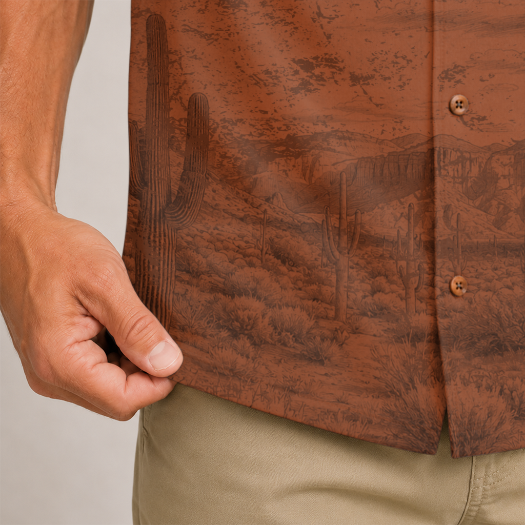 Men's Western Hawaiian Shirt - Brown Vintage Texas Heritage