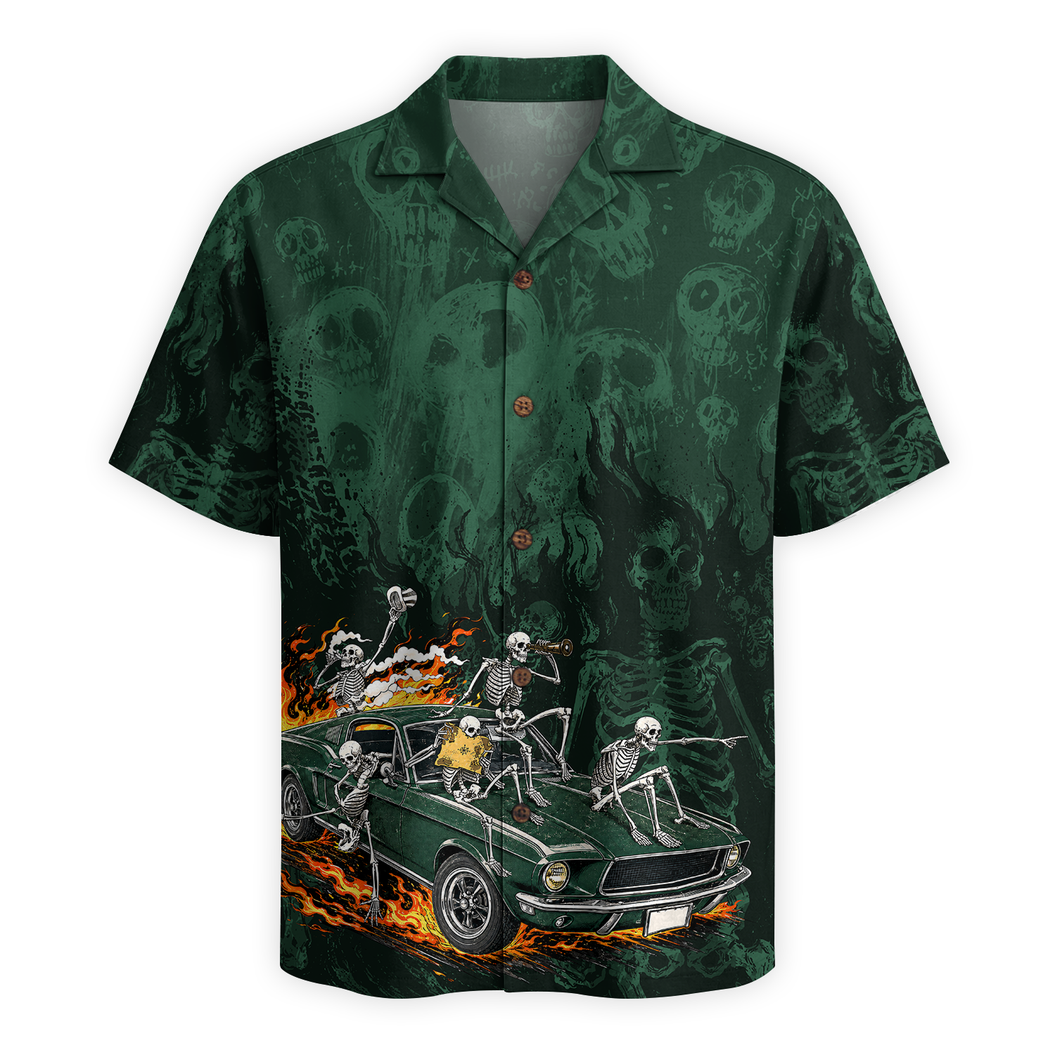 Skeleton Crew Highway Outlaws Muscle Car Hawaiian Shirt - Green Edition