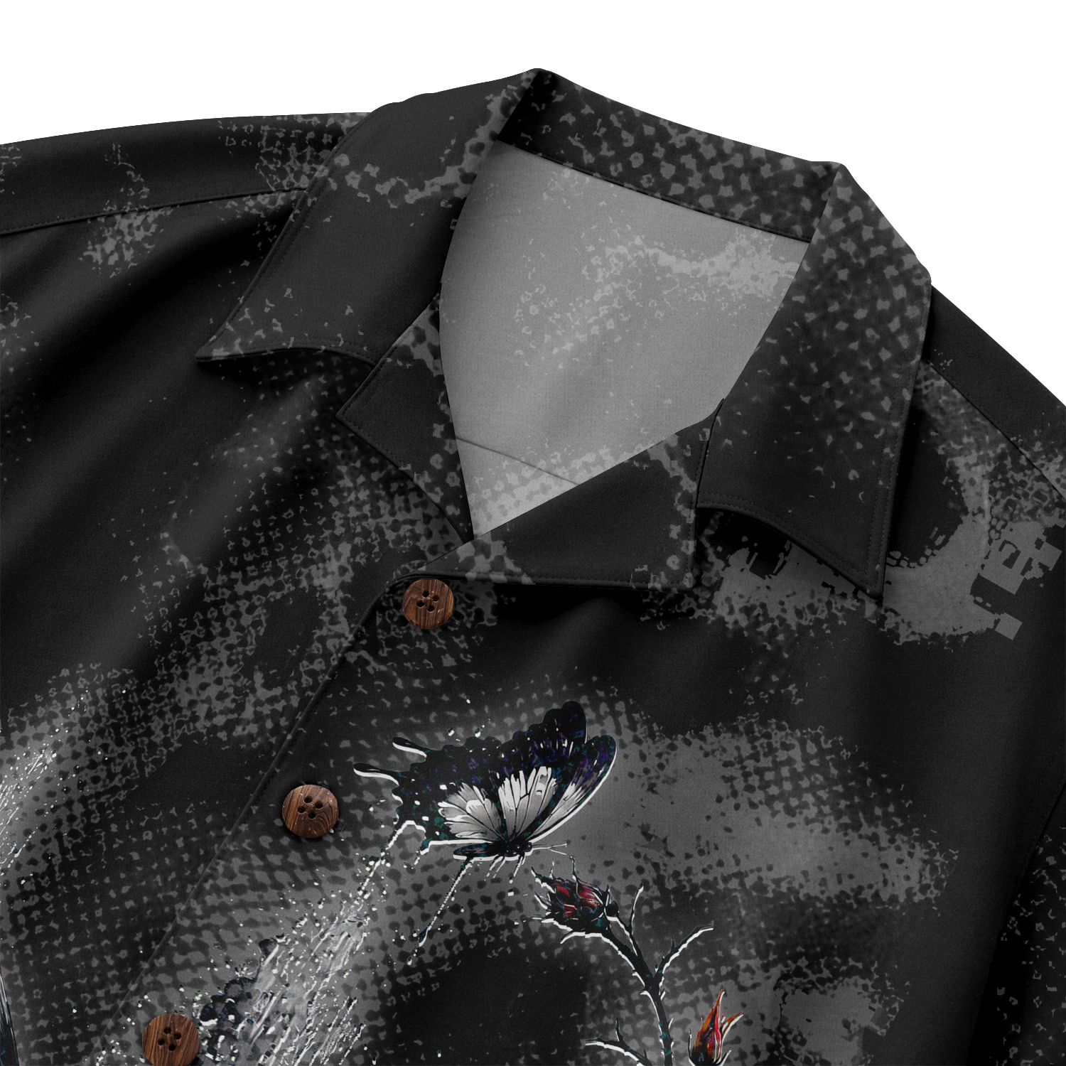 Hidden Skull Illusion Rose & Butterfly Hawaiian Shirt - Black Edition