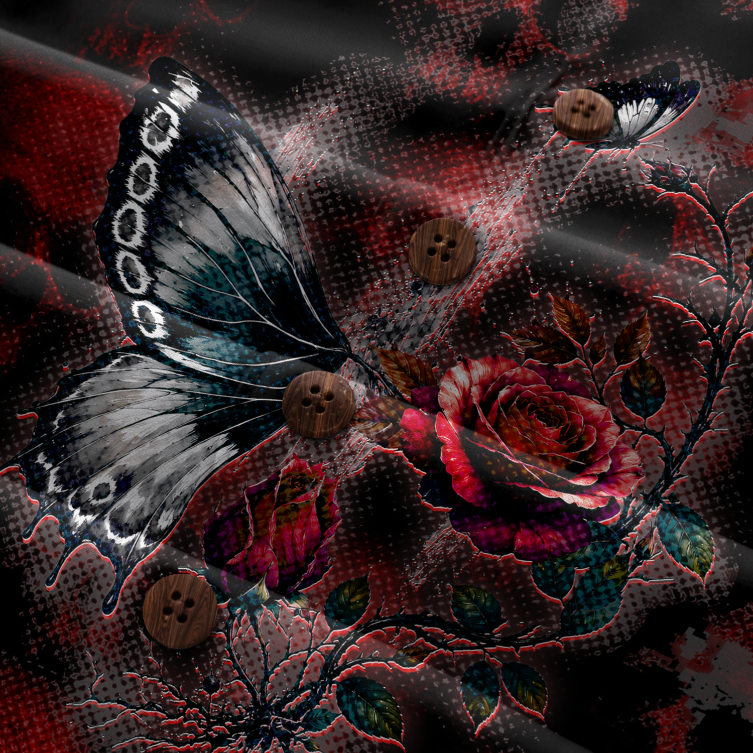 Hidden Skull Illusion Rose & Butterfly Hawaiian Shirt - Red Edition