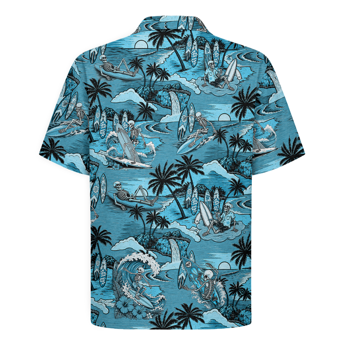 Endless Summer Surfing Skeleton Hawaiian Shirt - Blue Edition