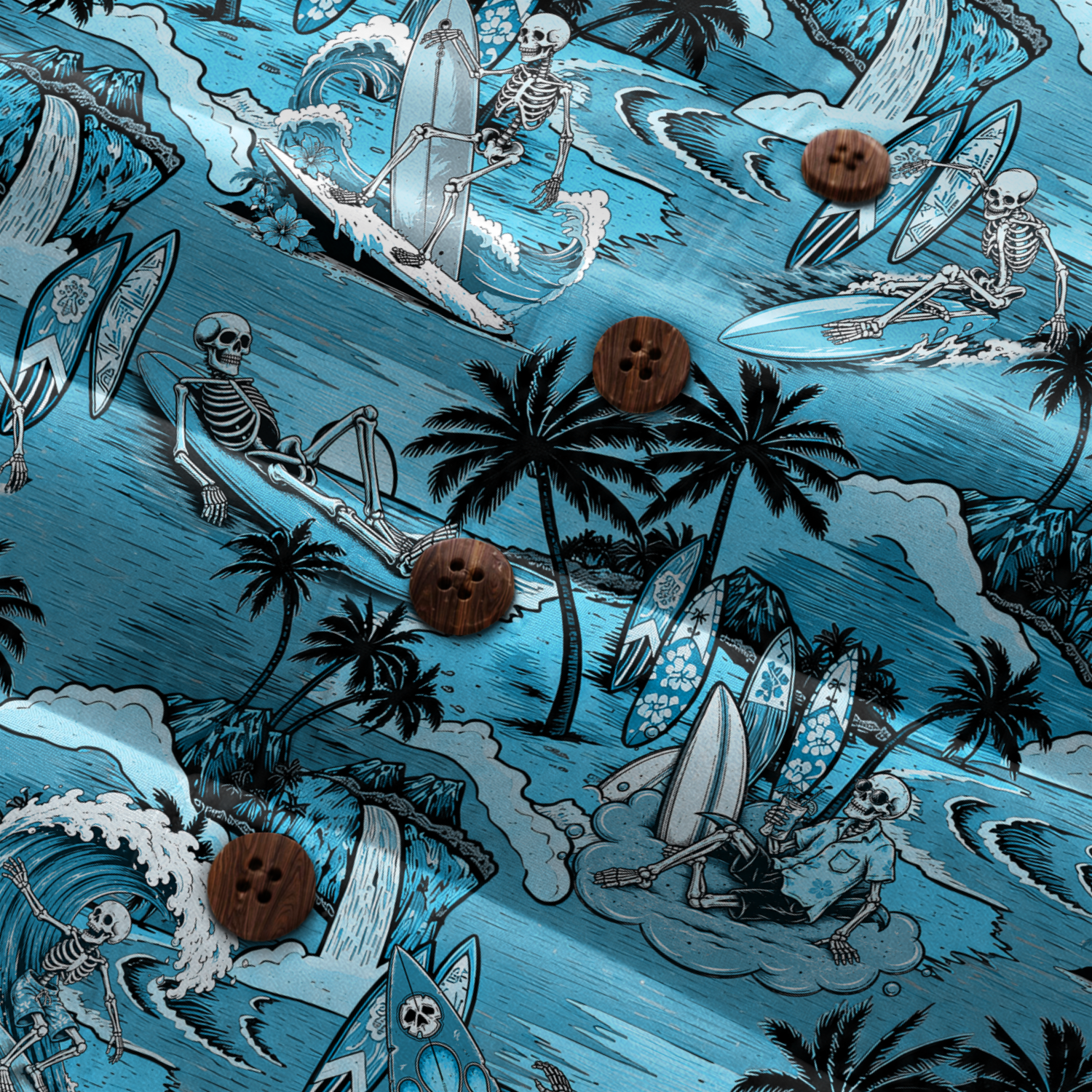 Endless Summer Surfing Skeleton Hawaiian Shirt - Blue Edition