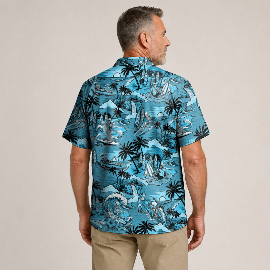 Endless Summer Surfing Skeleton Hawaiian Shirt - Blue Edition