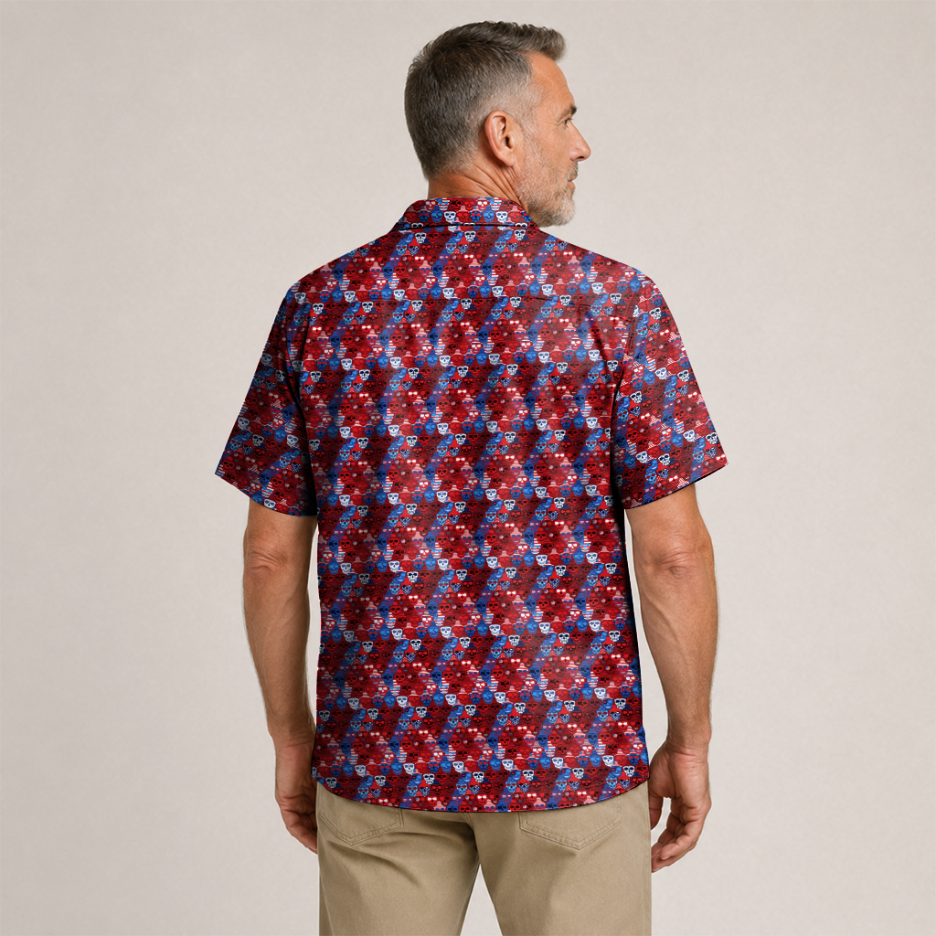 American Pride Freedom Skull Hawaiian Shirt - Red Edition