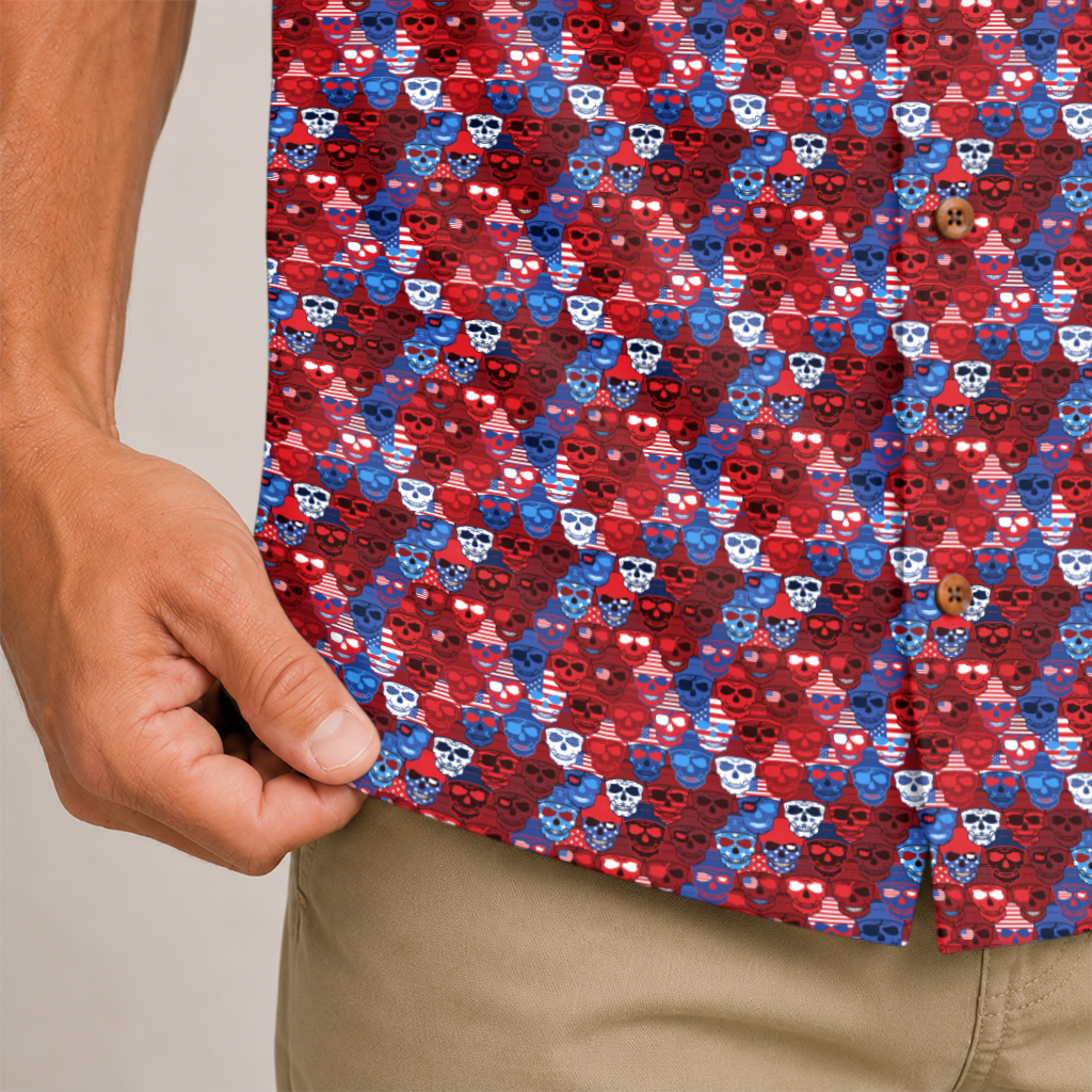 American Pride Freedom Skull Hawaiian Shirt - Red Edition