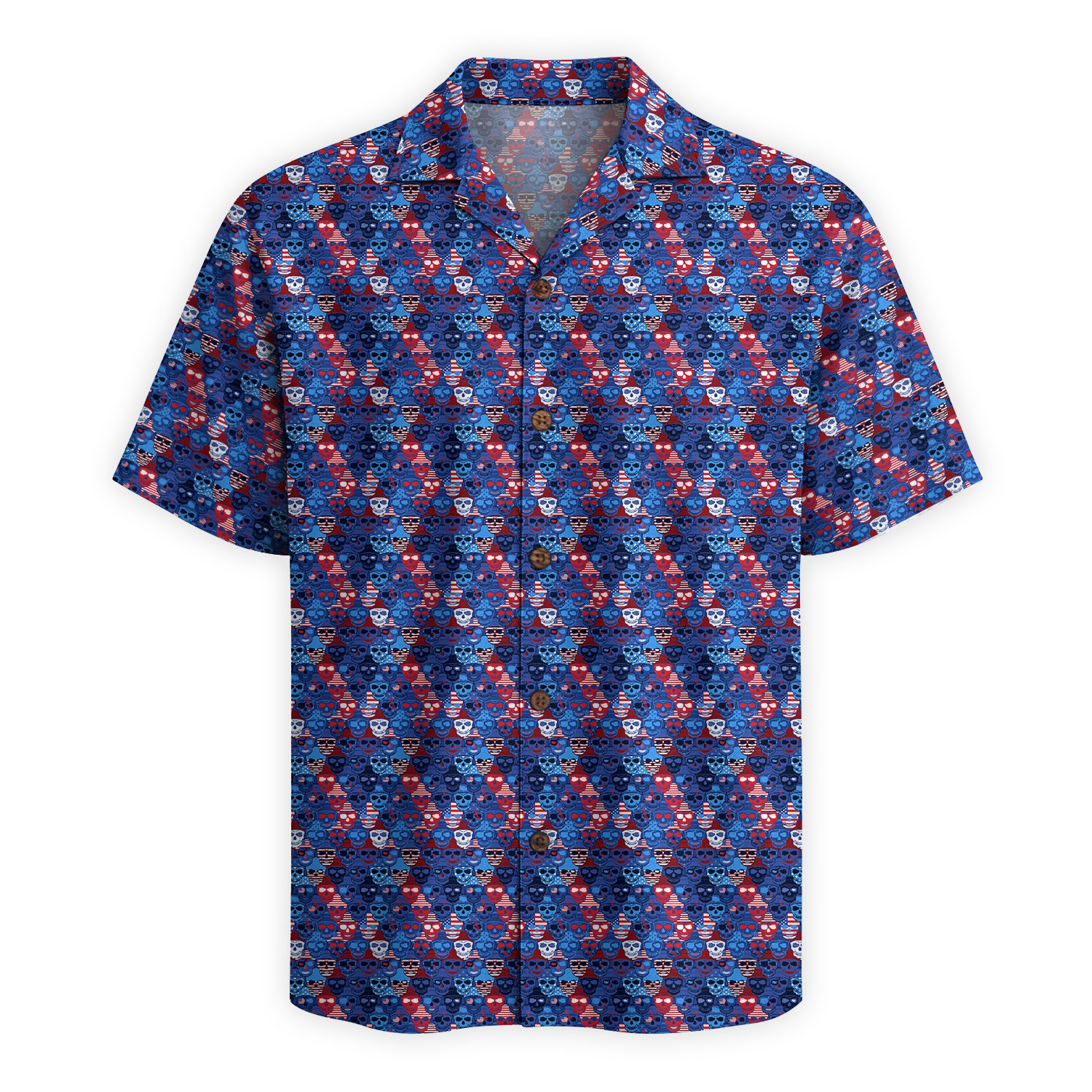American Pride Freedom Skull Hawaiian Shirt - Blue Edition