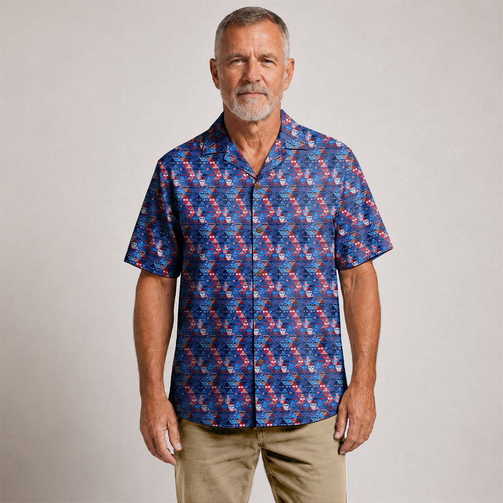 American Pride Freedom Skull Hawaiian Shirt - Blue Edition