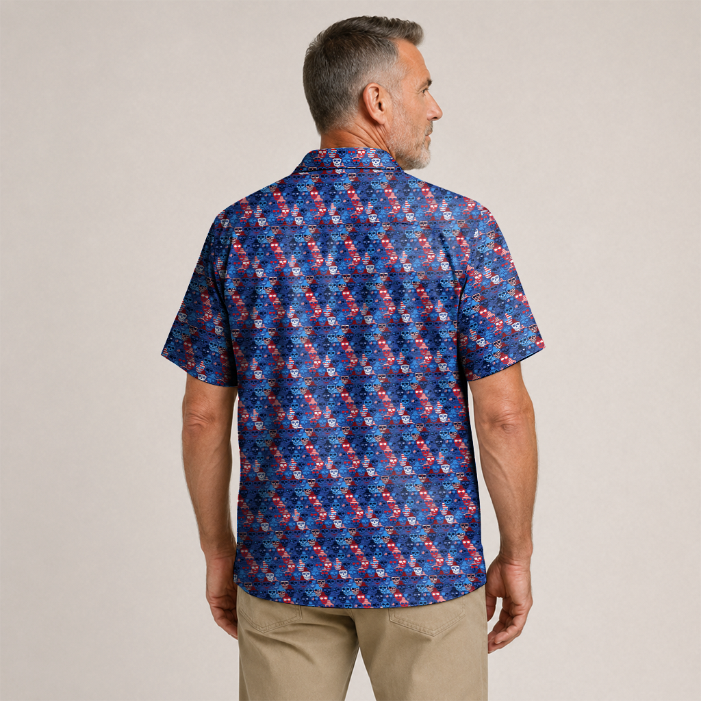 American Pride Freedom Skull Hawaiian Shirt - Blue Edition