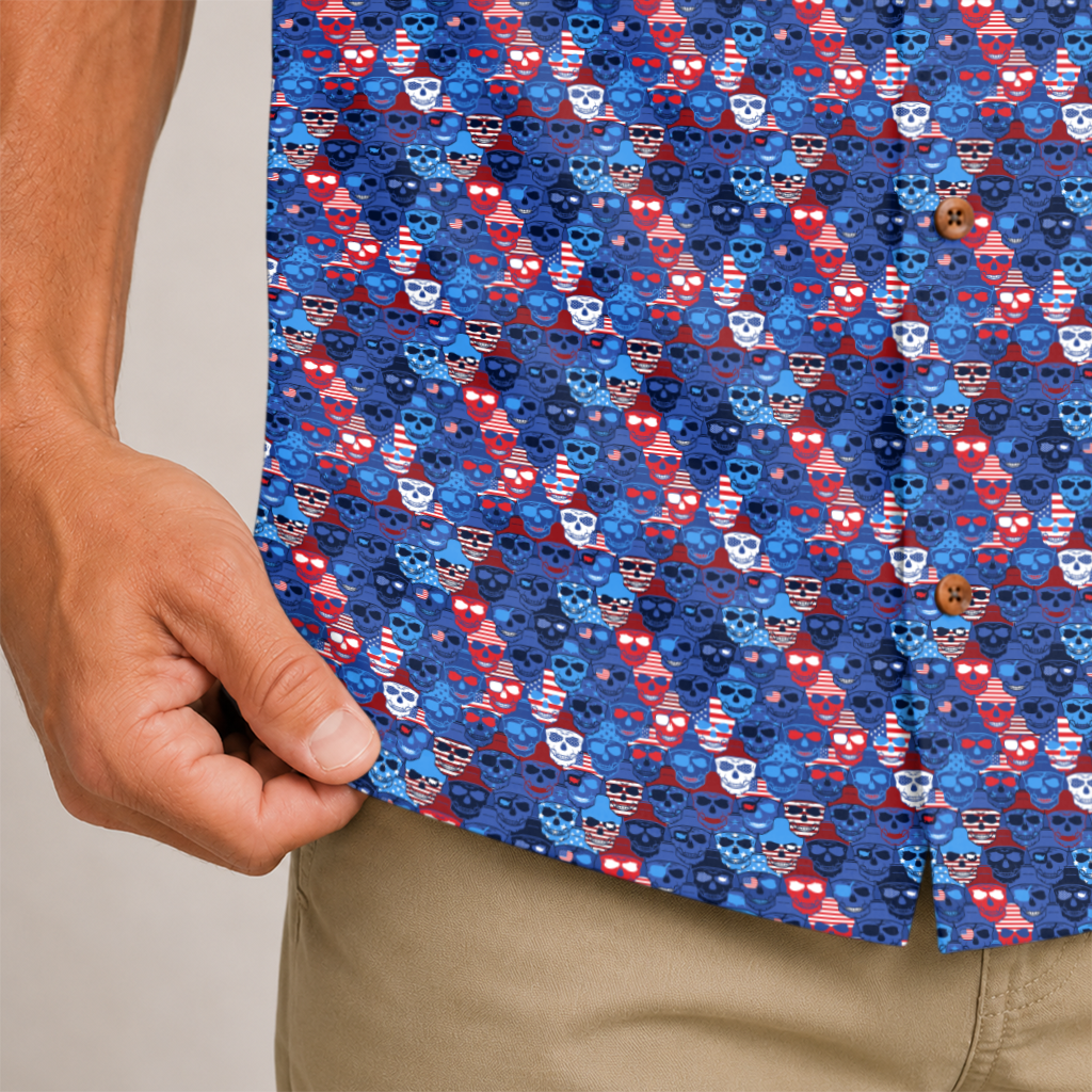 American Pride Freedom Skull Hawaiian Shirt - Blue Edition