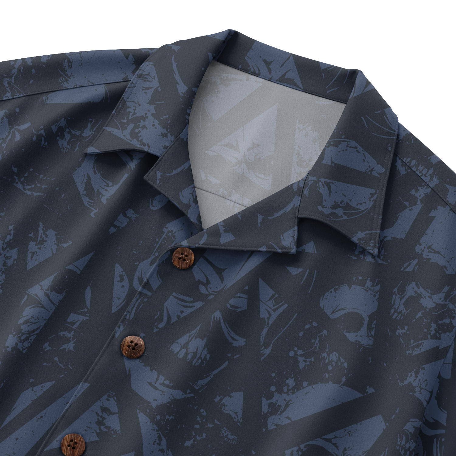 Deep Blue Skull Pattern Hawaiian Shirt - Navy Edition